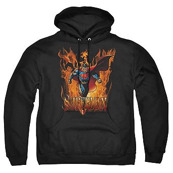 Superman Through The Fire Adult Pull Over Hoodie