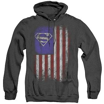 Superman Old Glory Shield Adult Heather Hoodie