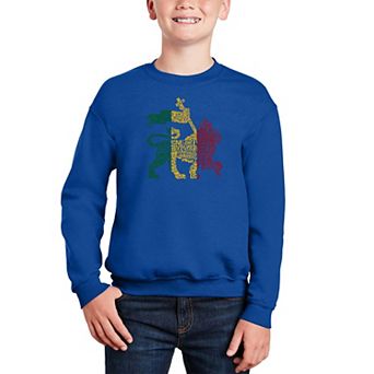Rasta Lion - One Love - Boy's Word Art Crewneck Sweatshirt