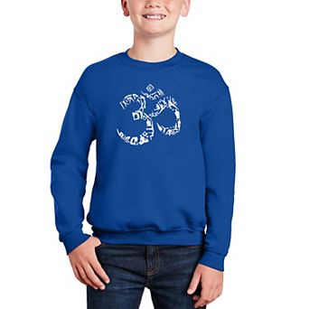 The Om Symbol Out Of Yoga Poses - Boy's Word Art Crewneck Sweatshirt