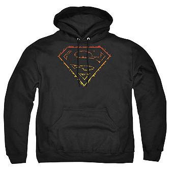 Superman Flame Outlined Logo Adult Pull Over Hoodie