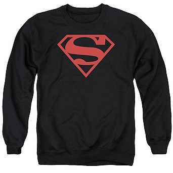 Superman Red On Black Shield Adult Crewneck Sweatshirt