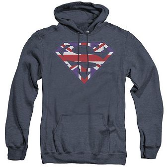 Superman Great Britian Shield Adult Heather Hoodie