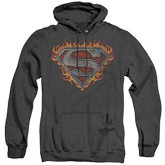 Superman Iron Fire Shield Adult Heather Hoodie