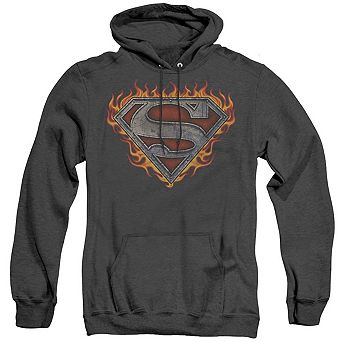 Superman Iron Fire Shield Adult Heather Hoodie