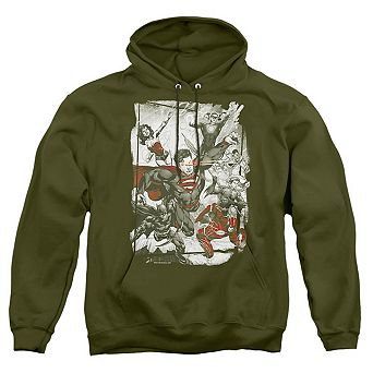 Justice League of America Green And Red Adult Pull Over Hoodie