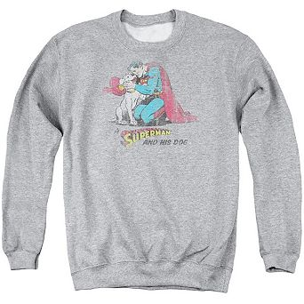 Superman And His Dog Adult Crewneck Sweatshirt