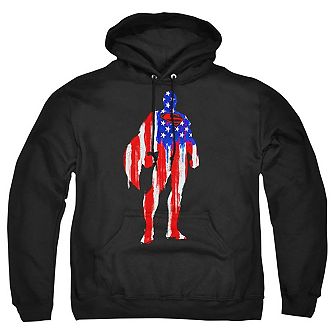 Superman Flag Silhouette Adult Pull Over Hoodie