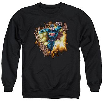 Superman Blasting Through Adult Crewneck Sweatshirt