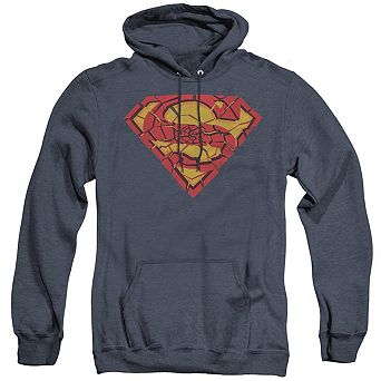 Superman Shattered Shield Adult Heather Hoodie