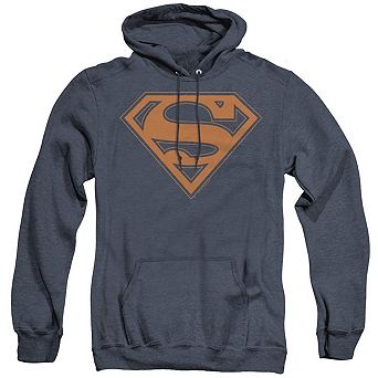 Superman Navy & Orange Shield Adult Heather Hoodie