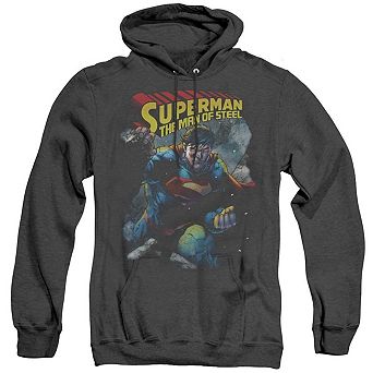 Superman Through The Rubble Adult Heather Hoodie