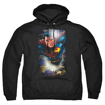 Superman In The Sky Adult Pull Over Hoodie