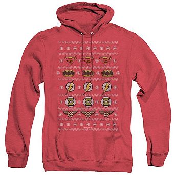 Justice League Of America Justice Shields Christmas Sweater Adult Heather Hoodie
