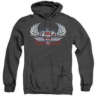 Superman Chrome Wings Shield Adult Heather Hoodie