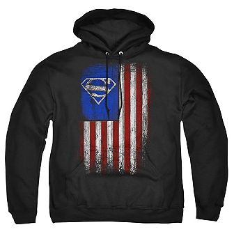 Superman Old Glory Shield Adult Pull Over Hoodie