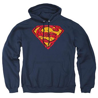 Superman Shattered Shield Adult Pull Over Hoodie