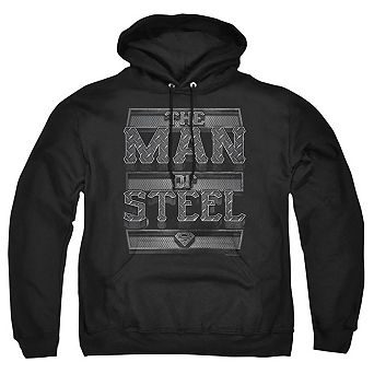 Superman Steel Text Adult Pull Over Hoodie