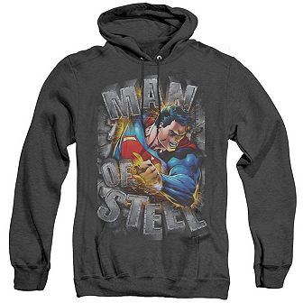 Superman Ripping Steel Adult Heather Hoodie