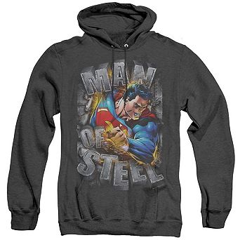 Superman Ripping Steel Adult Heather Hoodie