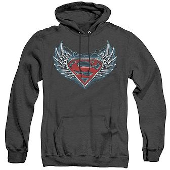 Superman Steel Wings Logo Adult Heather Hoodie