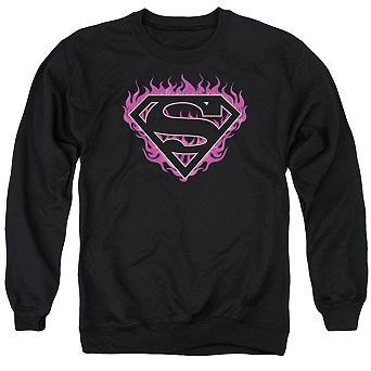 Superman Fuchsia Flames Adult Crewneck Sweatshirt