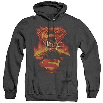 Superman Man On Fire Adult Heather Hoodie