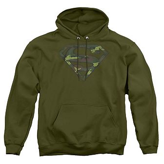 Superman Distressed Camo Shield Adult Pull Over Hoodie