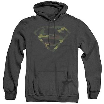 Superman Distressed Camo Shield Adult Heather Hoodie