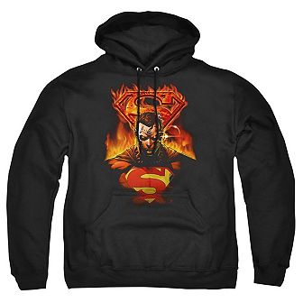 Superman Man On Fire Adult Pull Over Hoodie