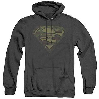 Superman Camo Logo Distressed Adult Heather Hoodie