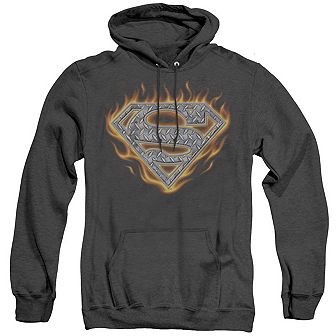 Superman Steel Fire Shield Adult Heather Hoodie