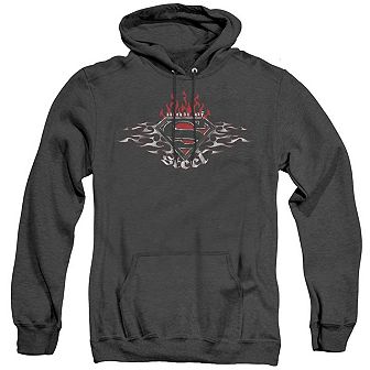 Superman Steel Flames Shield Adult Heather Hoodie