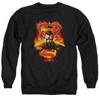 Superman Man On Fire Adult Crewneck Sweatshirt