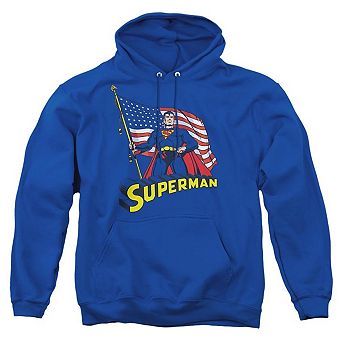 Superman American Flag Adult Pull Over Hoodie