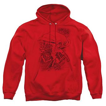 Superman In The City Adult Pull Over Hoodie