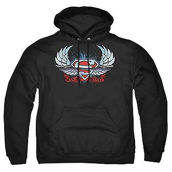 Superman Chrome Wings Shield Adult Pull Over Hoodie