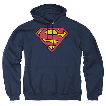Superman Distressed Shield Adult Pull Over Hoodie