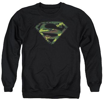 Superman Distressed Camo Shield Adult Crewneck Sweatshirt
