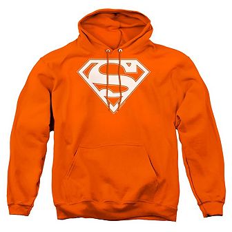 Superman Orange & White Shield Adult Pull Over Hoodie