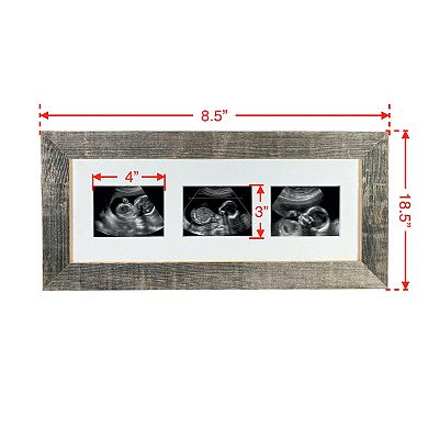 Rustic Farmhouse Sonogram Series Reclaimed Wood Picture Frame With 3 Openings For Sonogram Photos