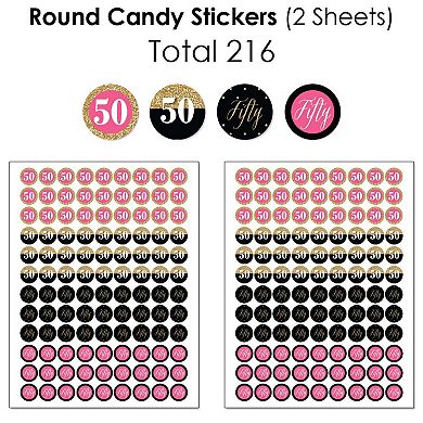 Chic 50th Birthday Wine Bottle Labels - Set Of 4, Pink Black & Gold Designs, Waterproof Gloss Finish