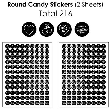 Big Dot Of Happiness Mr. & Mrs. - Black & White Wedding Party Candy Favor Sticker Kit 304 Pc