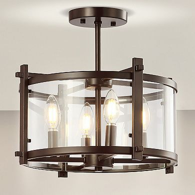 Hampdon Iron/glass Modern Drum Led Flush Mount