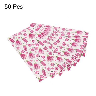 3.8x2.2x7.1 Inch Paper Gift Bag, Pink Flower Storage Bag For Party Favor, 50 Pack