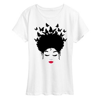 Plus Woman of Color Black Butterfly Hair Graphic Tee