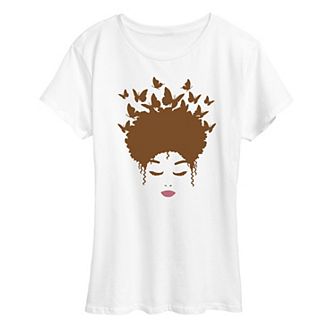 Plus Woman Of Color Brown Butterfly Hair Graphic Tee