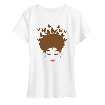 Plus Woman Of Color Brown Butterfly Hair Graphic Tee