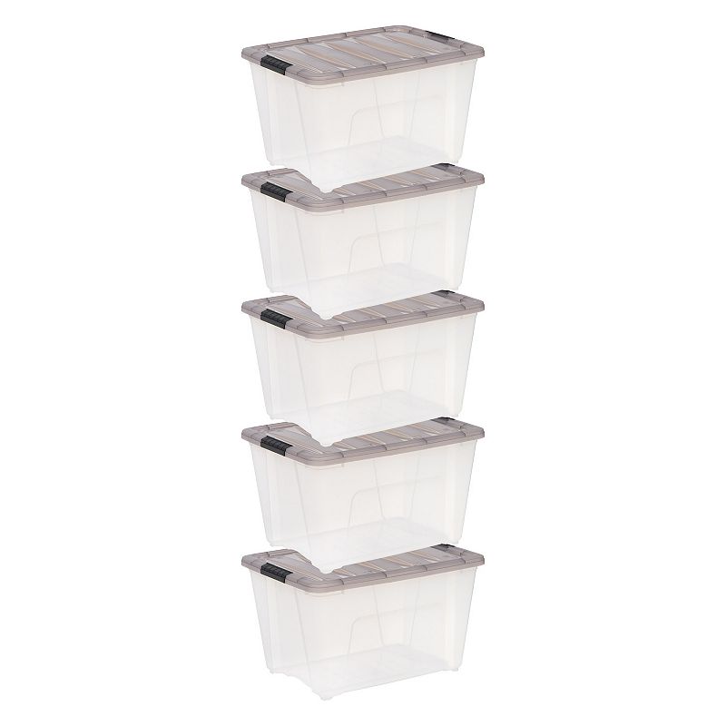 IRIS 53 Qt. Plastic Storage Bins with Lids  Clear  Latching  Stackable  Totes 5Pk