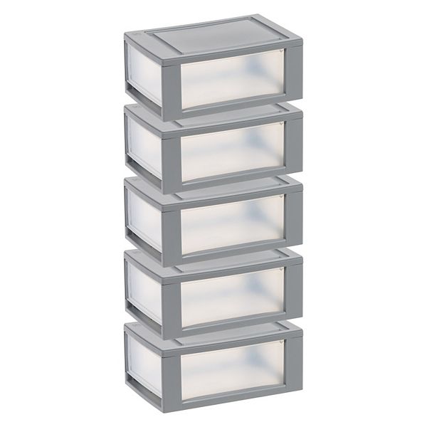 Iris Small Stacking Storage Drawer 5-piece Set - Gray